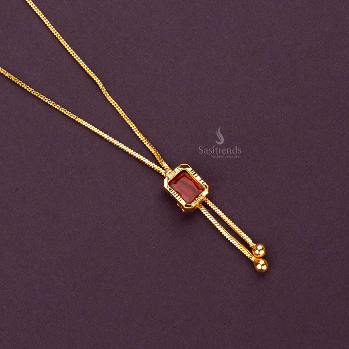 Traditional Micro gold plated - red rectangular palakka necklace - Sasitrends