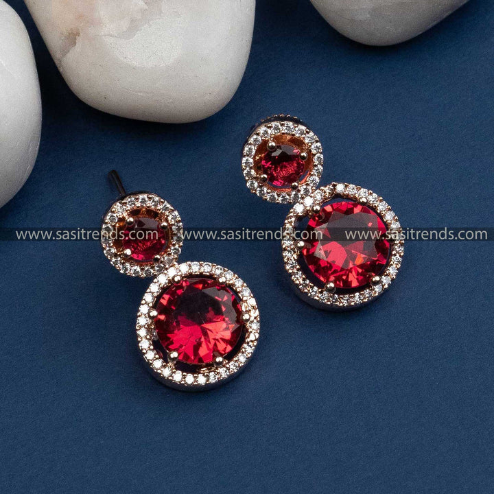 Radiant Red Stone Rose Gold Plated Earring with American Diamond Stones