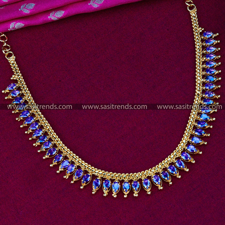 Blue AD Necklace: Timeless Beauty in Gold Plated Micro Gold