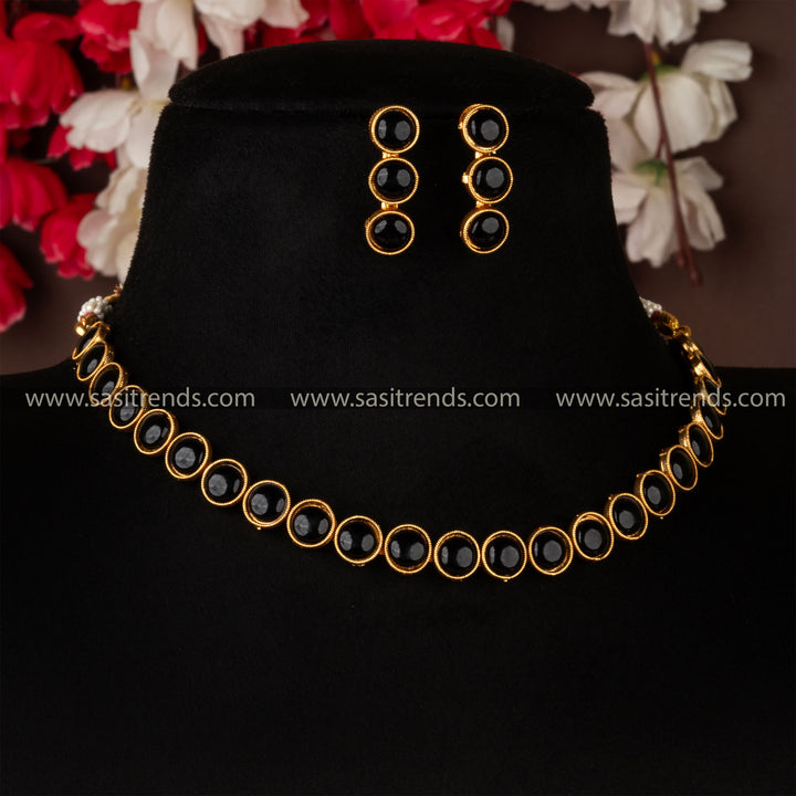 Classic Antique Choker Necklace Jewellery Set With Matching Earrings - Sasitrends