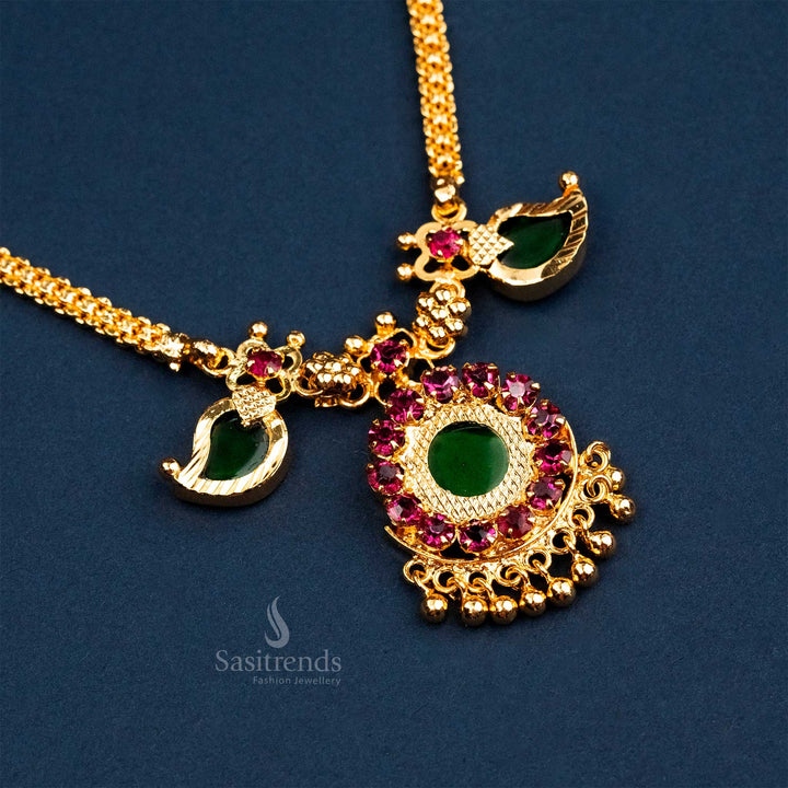 Kerala Style Palaka Pendant Gold Plated Necklace with Single Petal Design - Sasitrends
