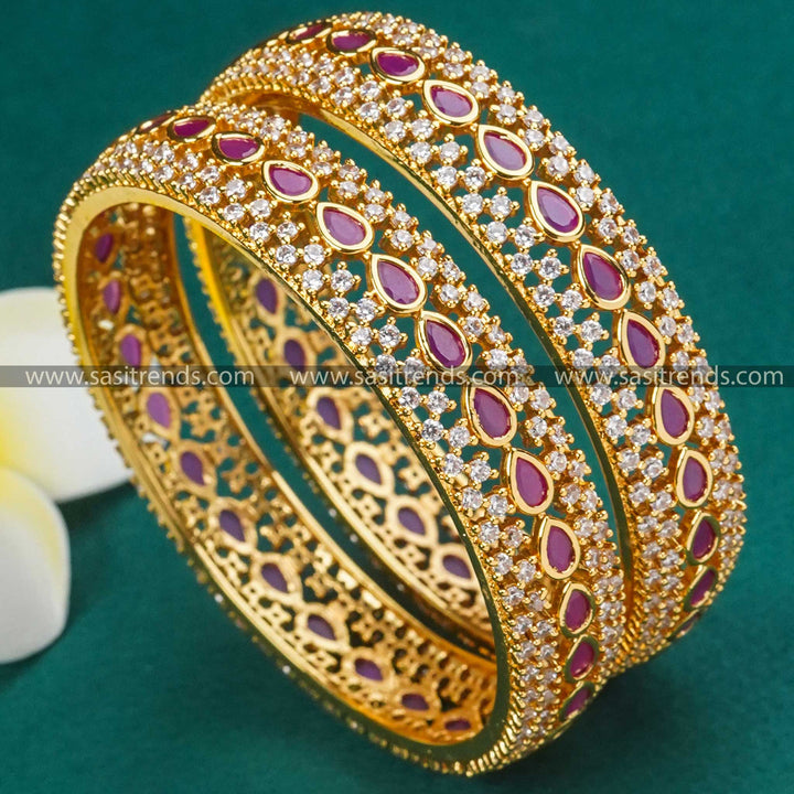 Sparkling Elegance: AD Stone Studded Micro Gold Plated Kada Bangles