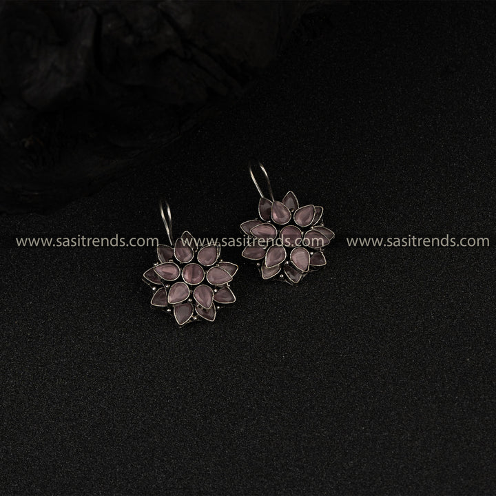 Latest Double layered Flower Pattern Oxidised German Silver Earrings