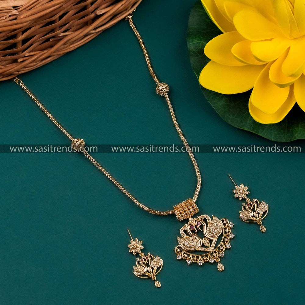 Elegant Necklace Set with White Stones and Micro Gold Plating with American Diamond Stones