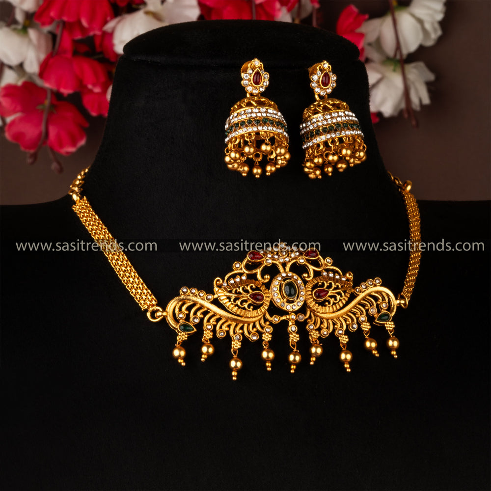 Latest Floral Matt Gold Plated Multi Jewellery Set