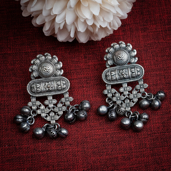 Oxidised Silver Flower Earrings: Indian Charm in Antique Design