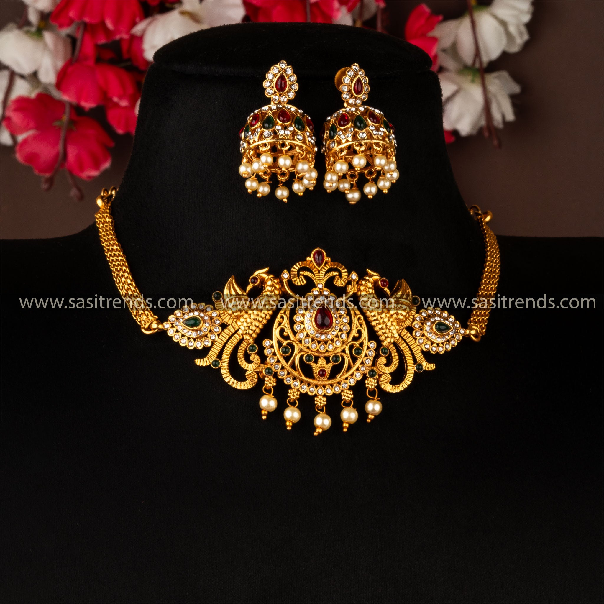 Temple Multi Matt Gold Jewellery Set