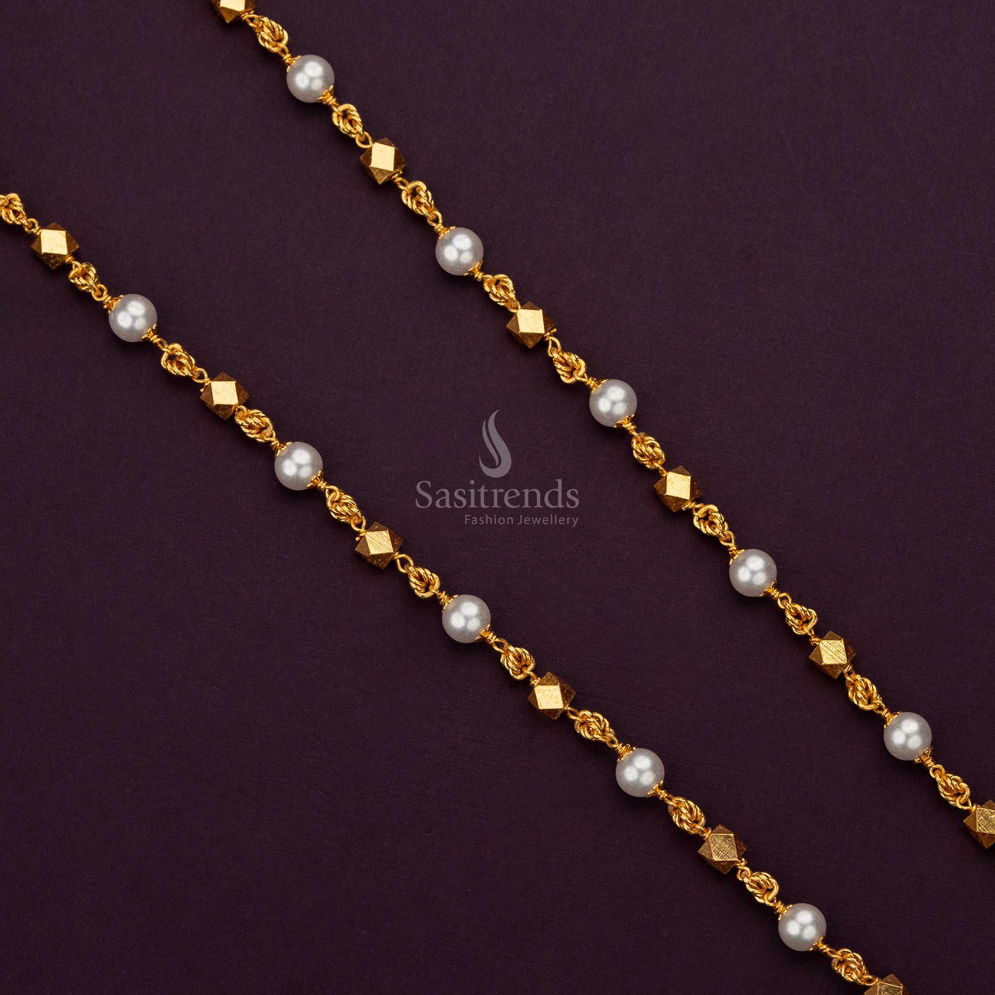 Guaranteed one gram Micro Gold Plated Pearl Mala Chain - Sasitrends