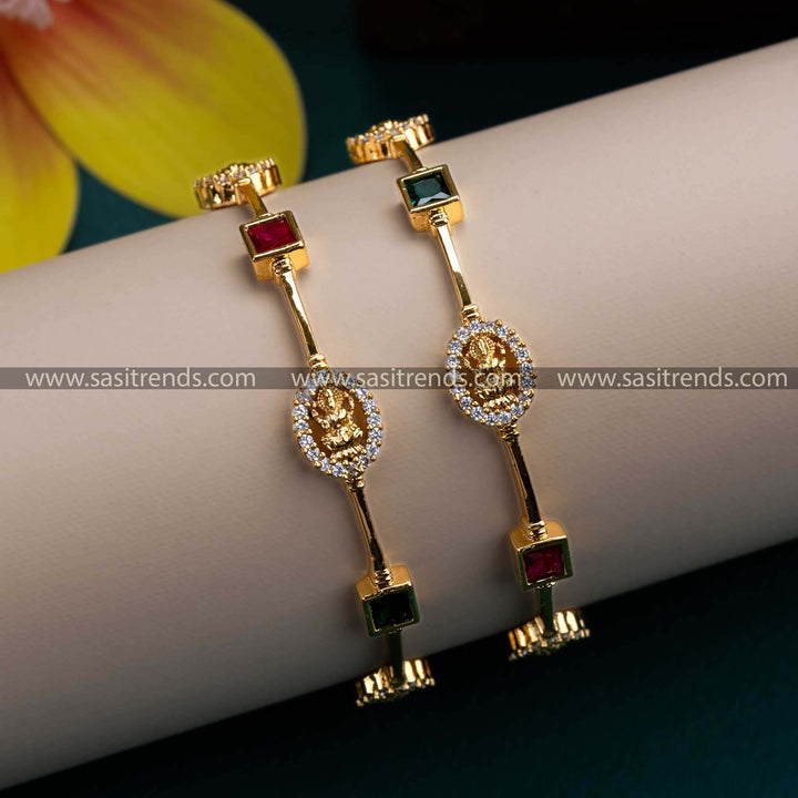 Micro Gold Plated Lakshmi AD Bangle Pair: Timeless Elegance in Every Detail