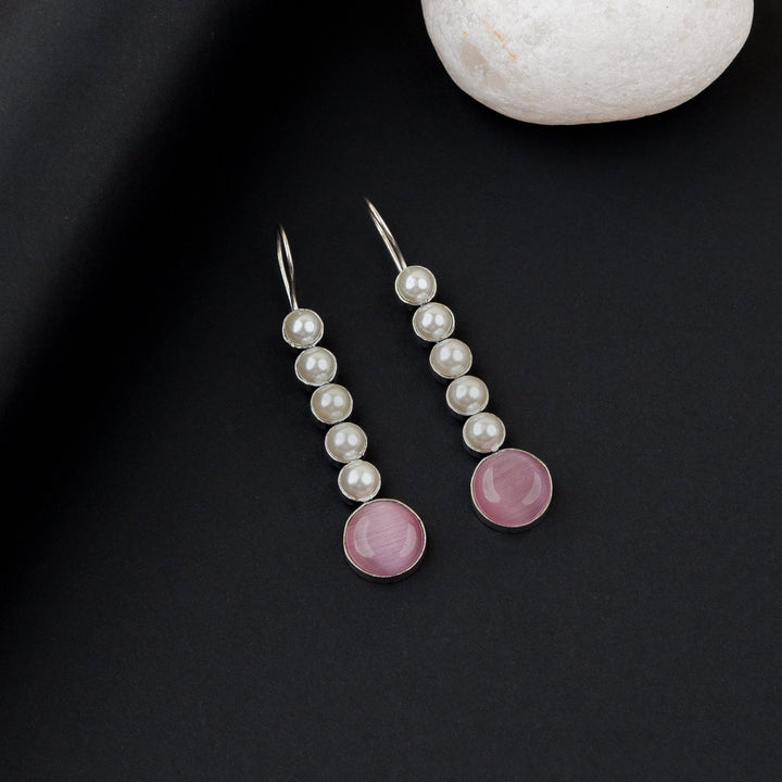 Latest Round Stone Five Pearl Oxidised German Silver Earrings