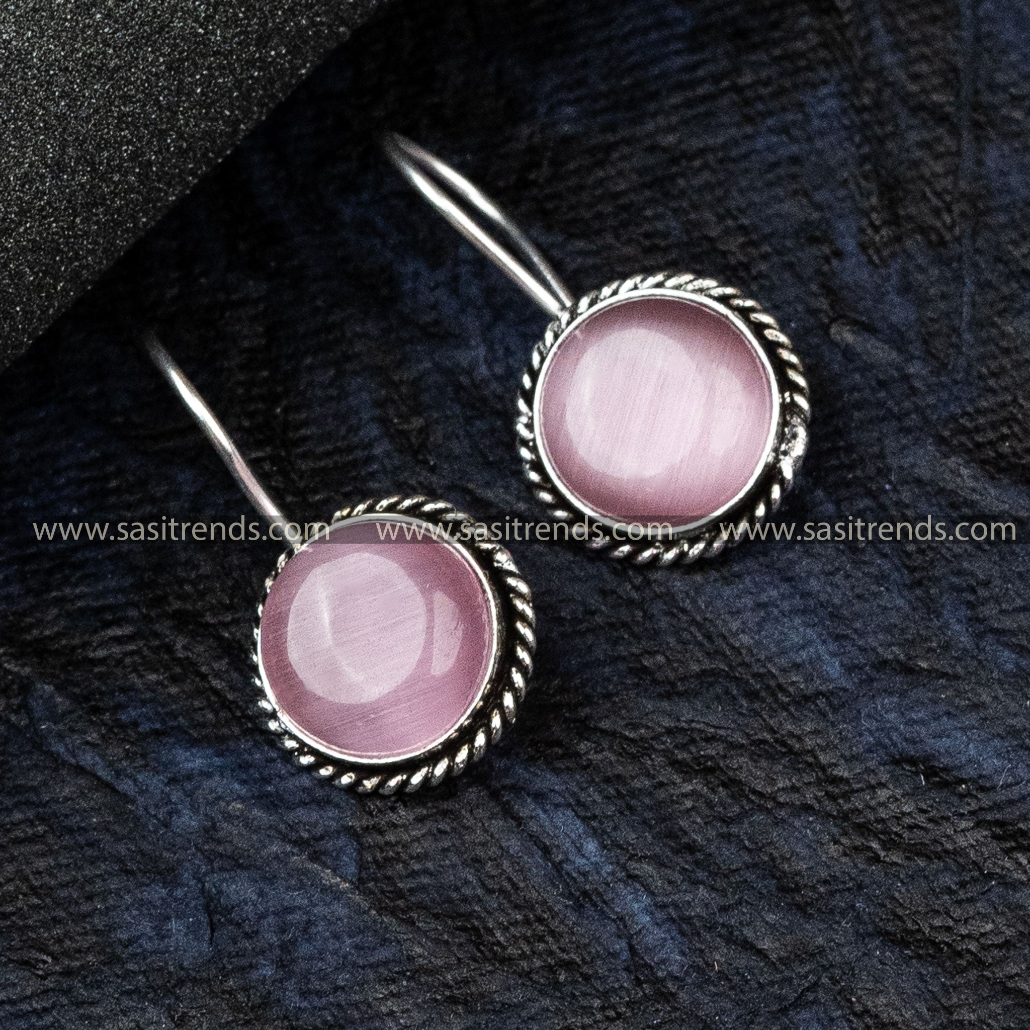 Latest Oxidized German Silver Earrings Circular Pattern Monalisa Stone Pink Earrings