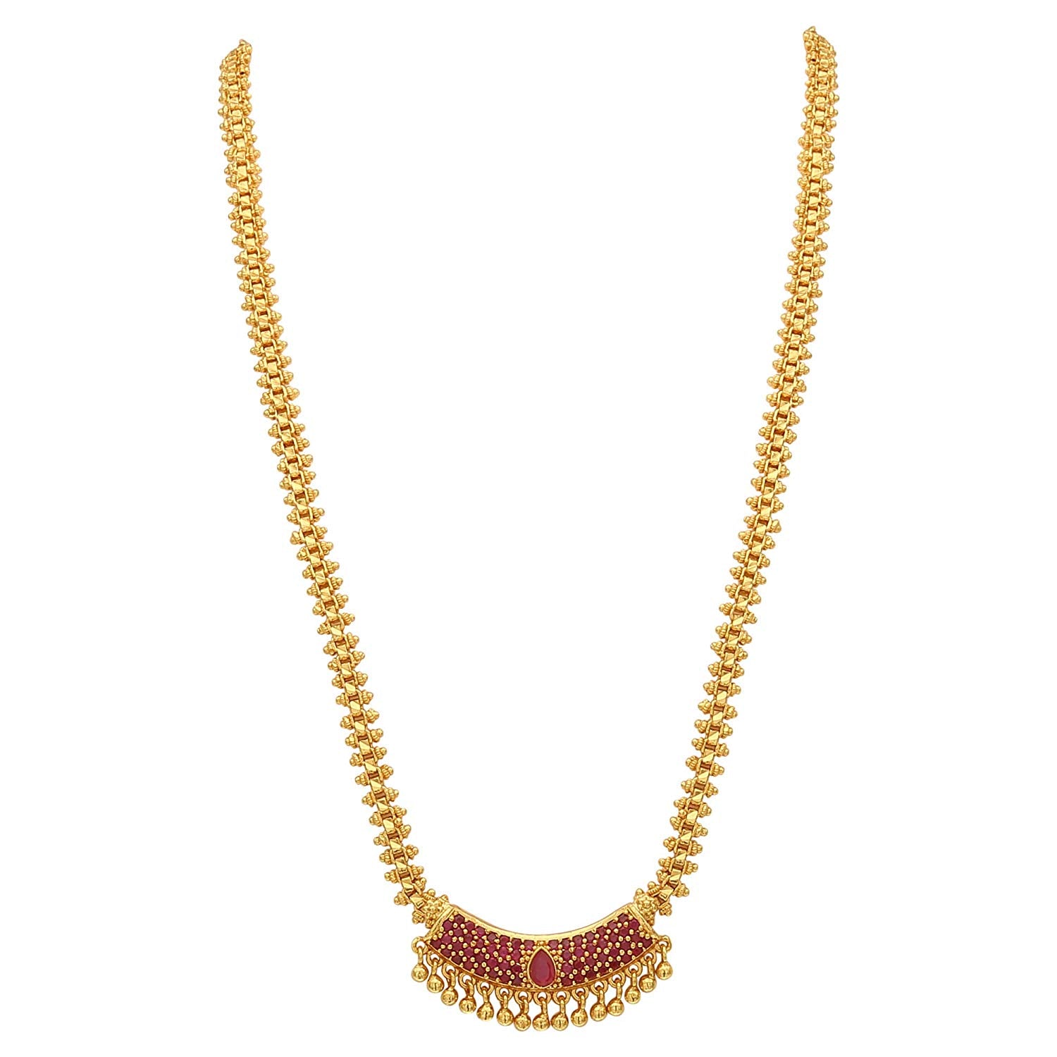 Traditional Micro Gold Plated Long Gajiri Chain with Pendant and AD Stones - Sasitrends - Sasitrends