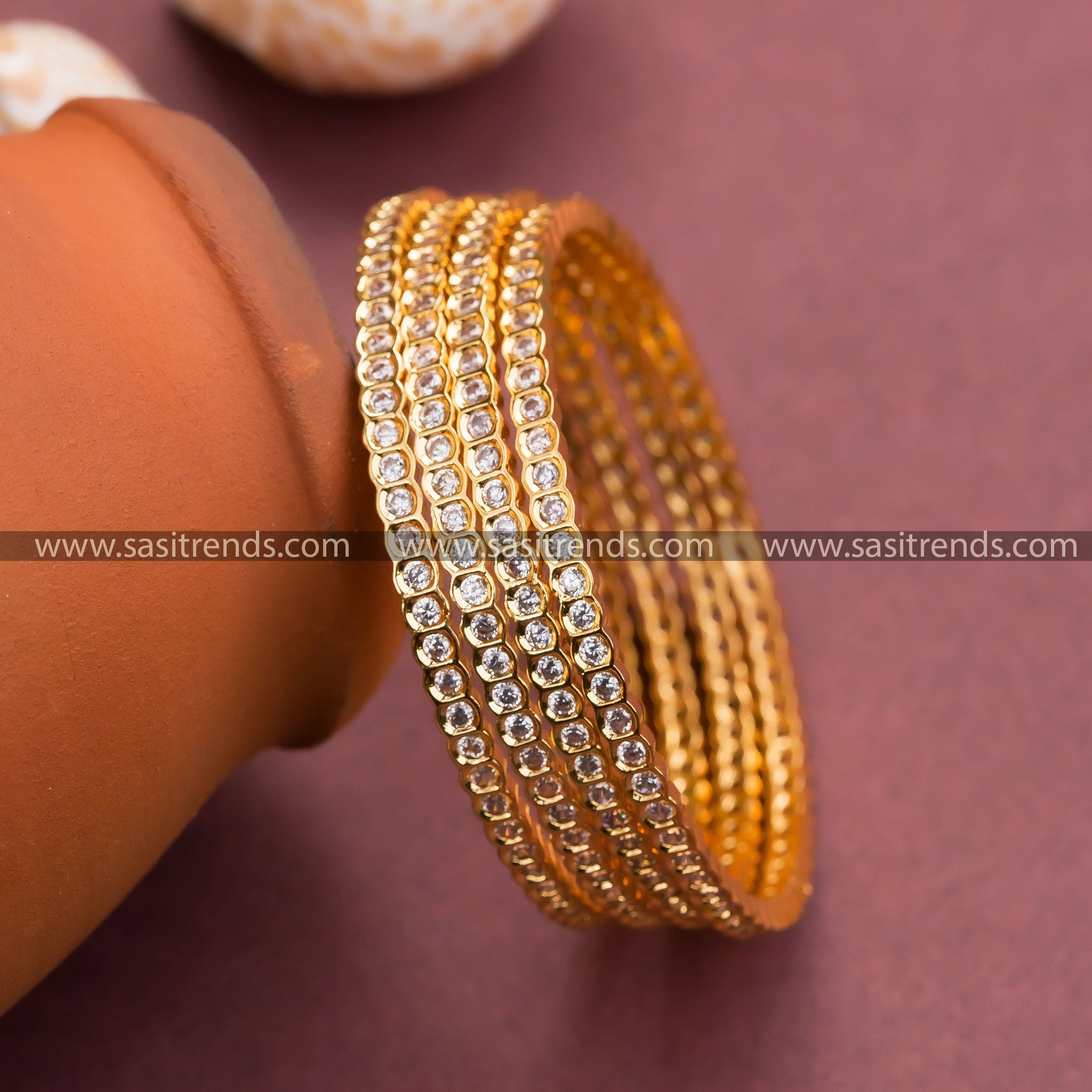 Micro Gold Plated Floral Ruby AD Bangles - Traditional Jewelry for Women