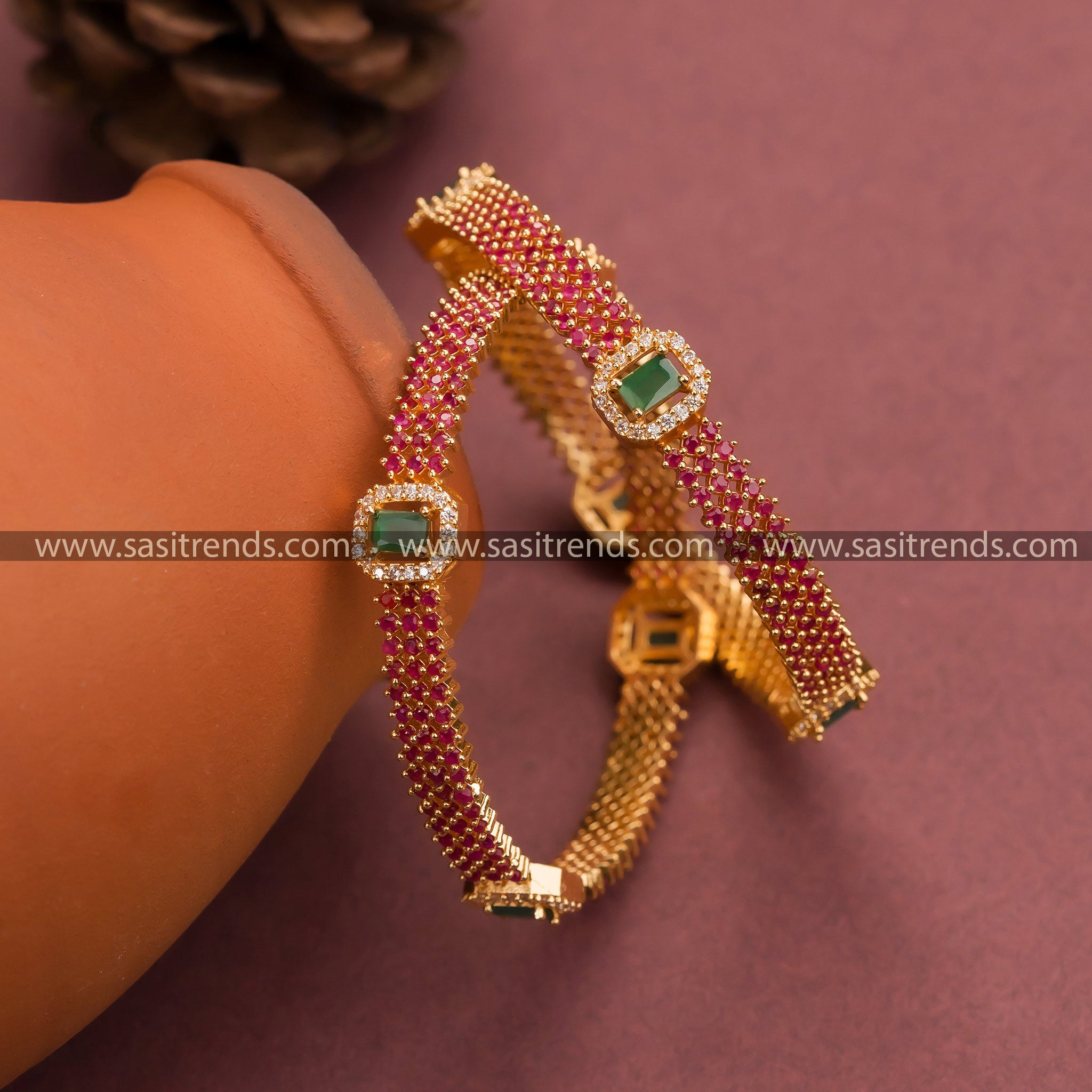 Traditional Micro Gold Plated White AD Bangles with Multicolor American Diamond Stones