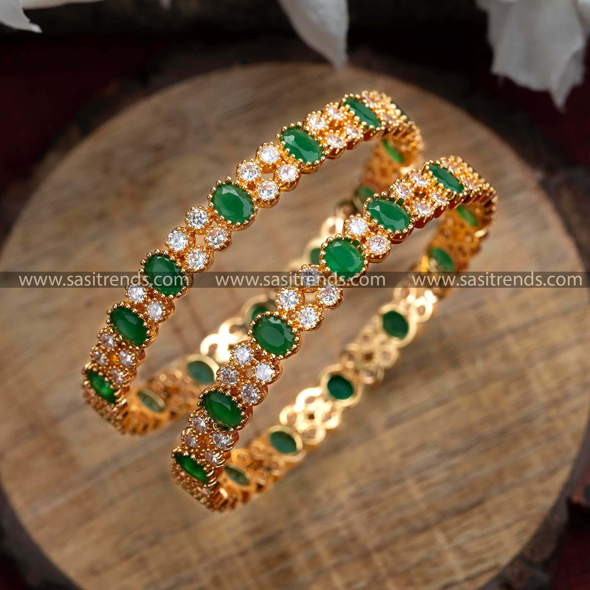 Stunning White Green AD Bangles: Festive Elegance!