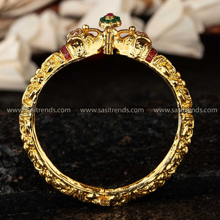 Sasitrends - Elegant High Gold-Plated Elephant Floral Design Kada Bangle | Micro Gold