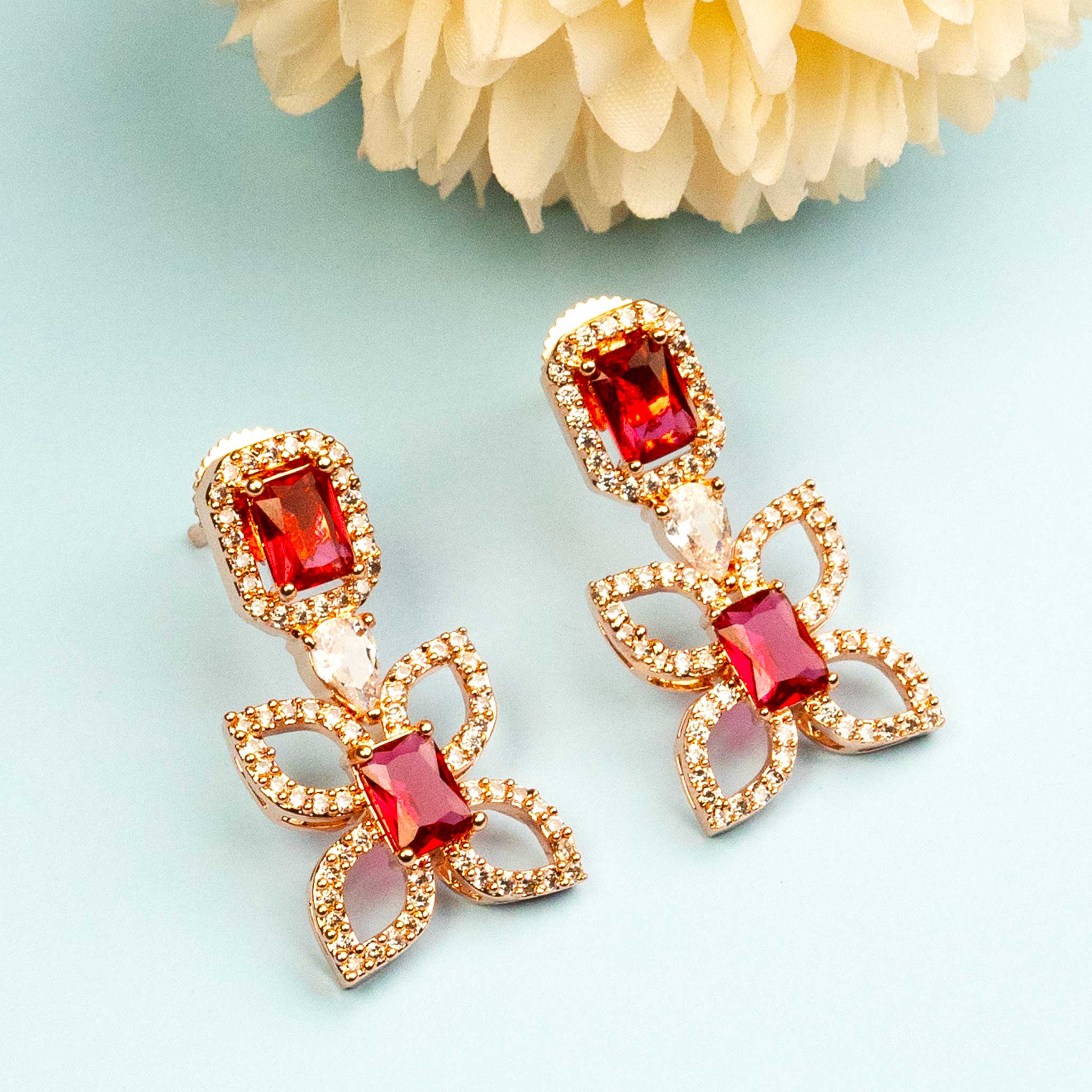 RED MEENAKARI GOLD PLATED PEAR EARRINGS – Sanvi Jewels