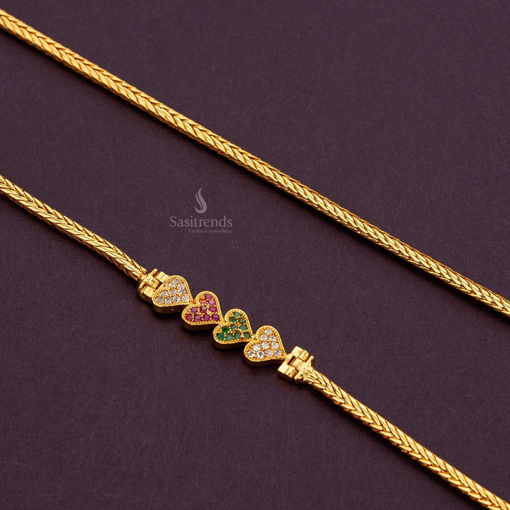 Colorful Multi AD stone mugappu chain with heart motifs, great for gifting - Sasitrends