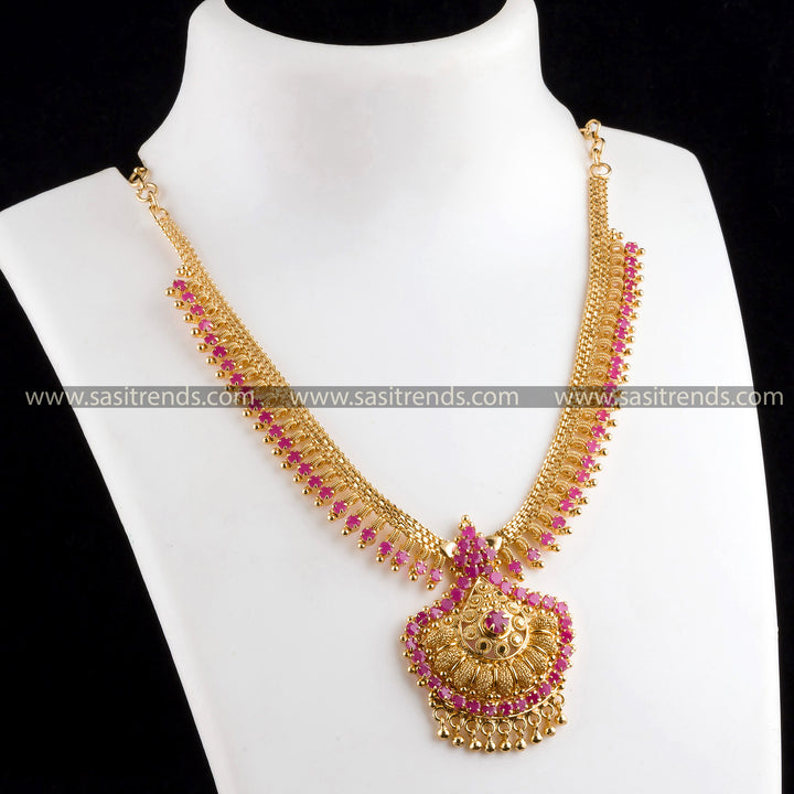 Micro Gold Plated Tilak Pendant Necklace Set with Golden Balls (1 gram plated)