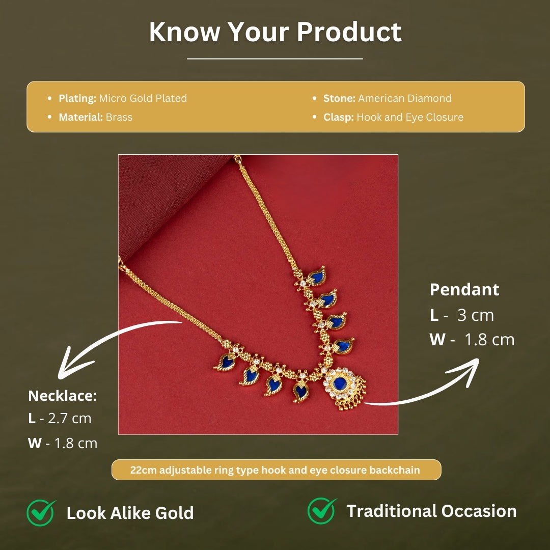 Micro Gold Plated blue Palakka necklace measurement image - Sasitrends