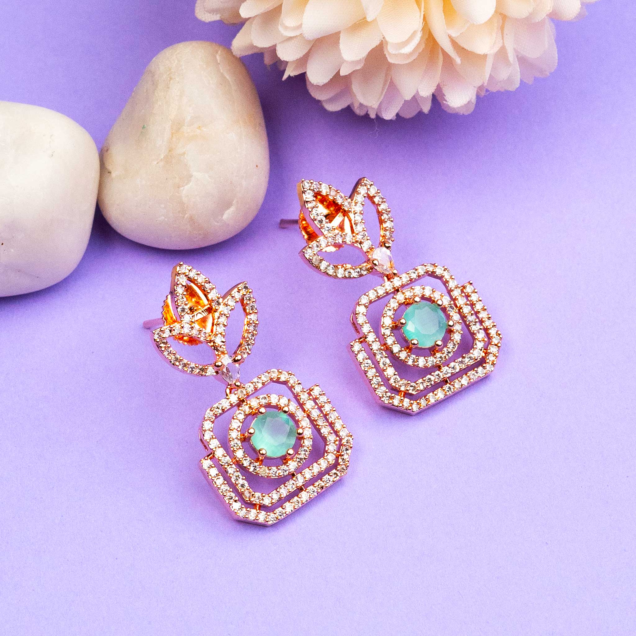 Beautiful Rose Gold American Diamond Earrings Latest Earring Designs   Abdesigns  Abdesignsjewellery