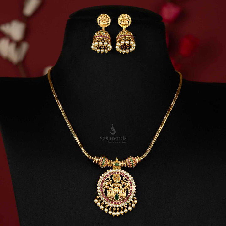 Premium temple matte gold plated multi ad stone stud jewellery set sasitrends