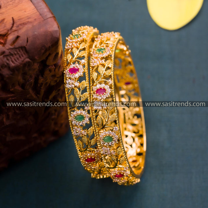 Micro Gold Plated Multi Color AD Bangles with American Diamond Stones