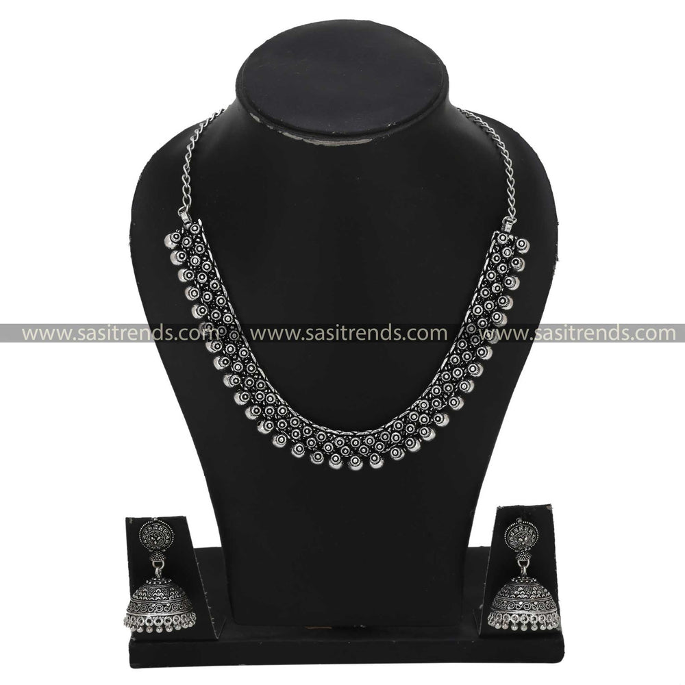 Sasitrends - Oxidised Chintaka  Short Ball Necklace Jewellery Set with Jhumka - Sasitrends