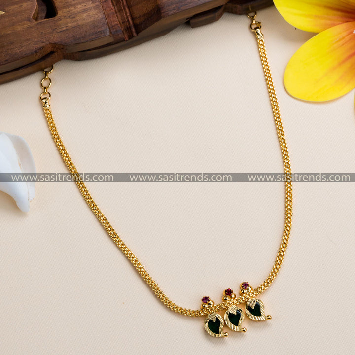 Micro Gold Plated Mango Petals Kerala Necklace with Captivating Green Stones - Traditional Elegance, 6 Months Guarantee