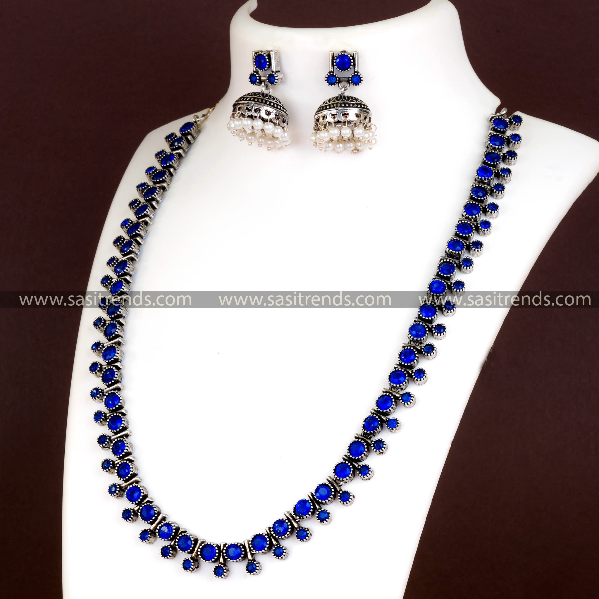 Chic Blue Stone Oxidized Necklace - Trendy Jewelry for a Rich Look, Latest Collection Online