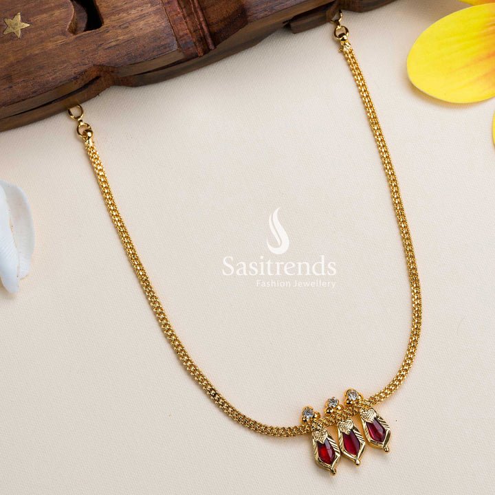 Traditional Mango Kerala Necklace, Micro Gold Plated Nagapadam Petals Kerala Necklace with Red Stones - Sasitrends