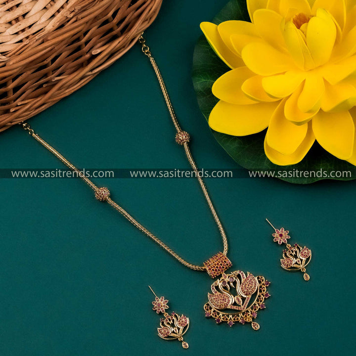 Latest Micro Gold Plated Swan Pendant Jewellery Set with American Diamond Stones | Sasitrends