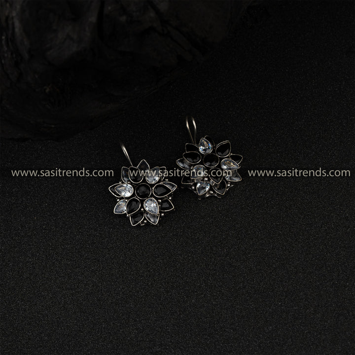 Office Wear Flower Oxidized German Silver Earrings