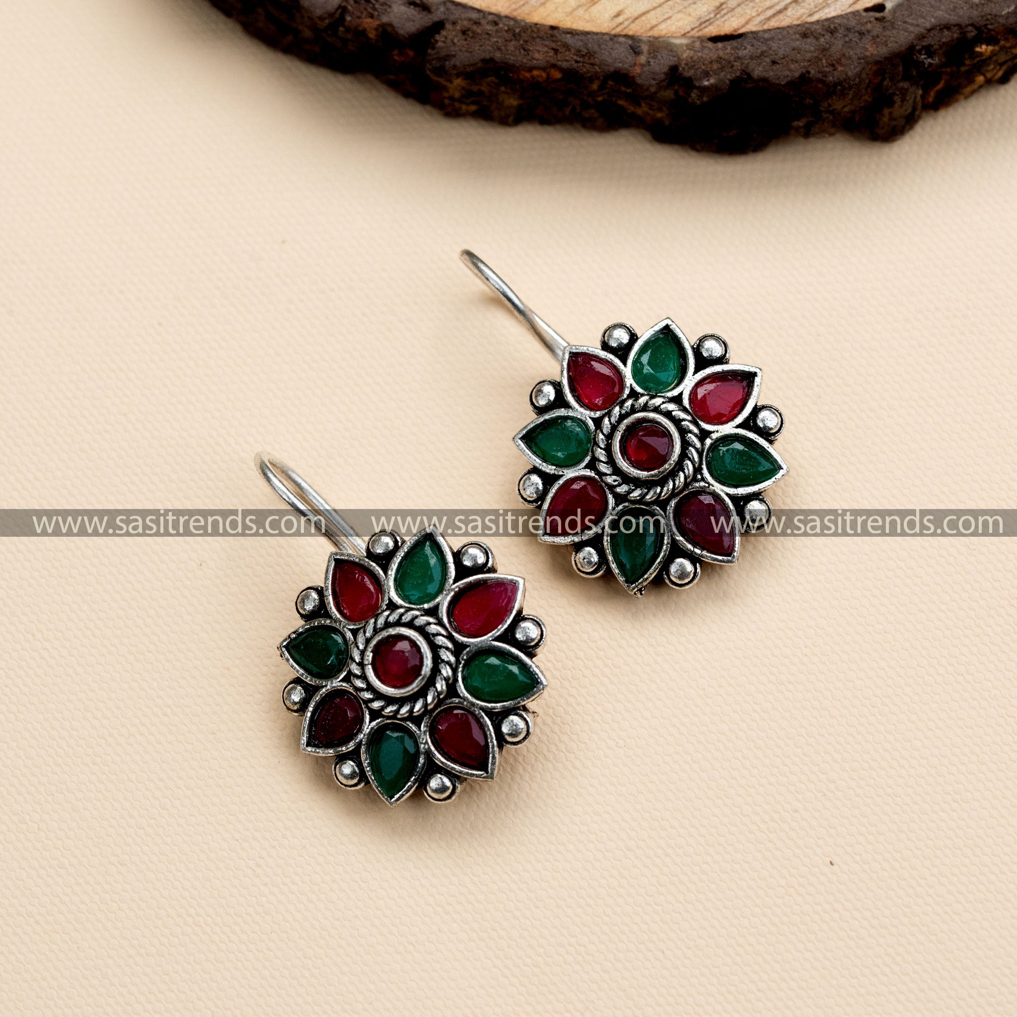 Stunning Oxidized Silver Stud Earrings with a Flower Pattern