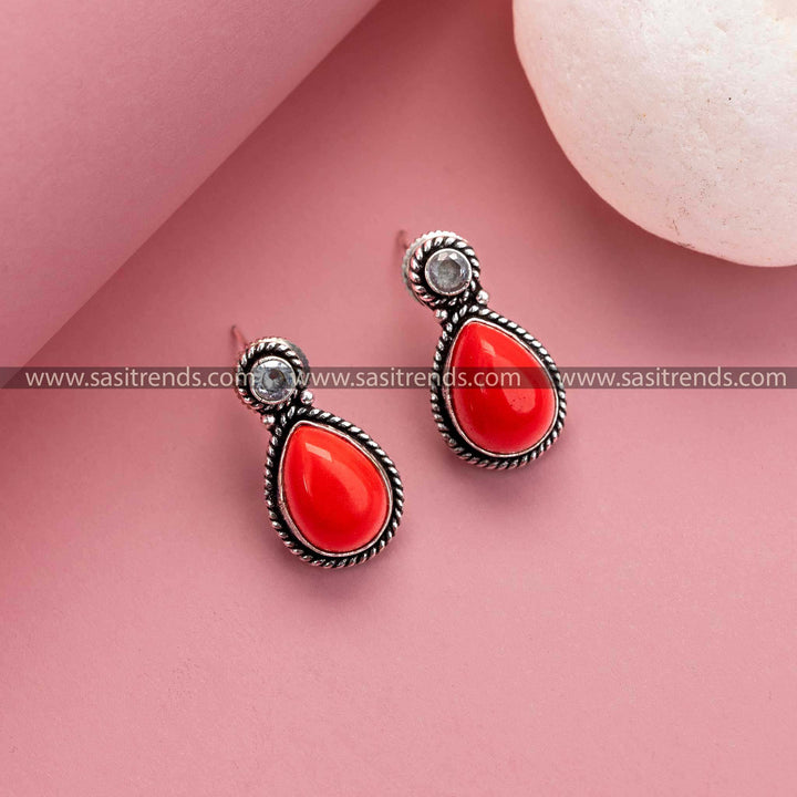 Stylish Oxidized Earrings in Red - Perfect for Office Wear, AD and Monalisa Stones, Latest Women's Collection