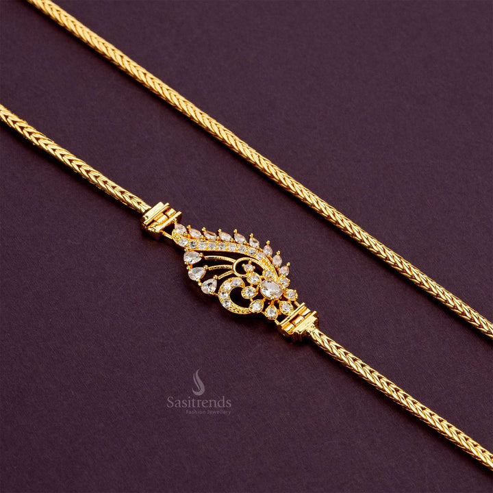 Floral mugappu chain in a white AD stone setting, crafted with 24-carat micro gold plating for a premium finish - Sasitrends