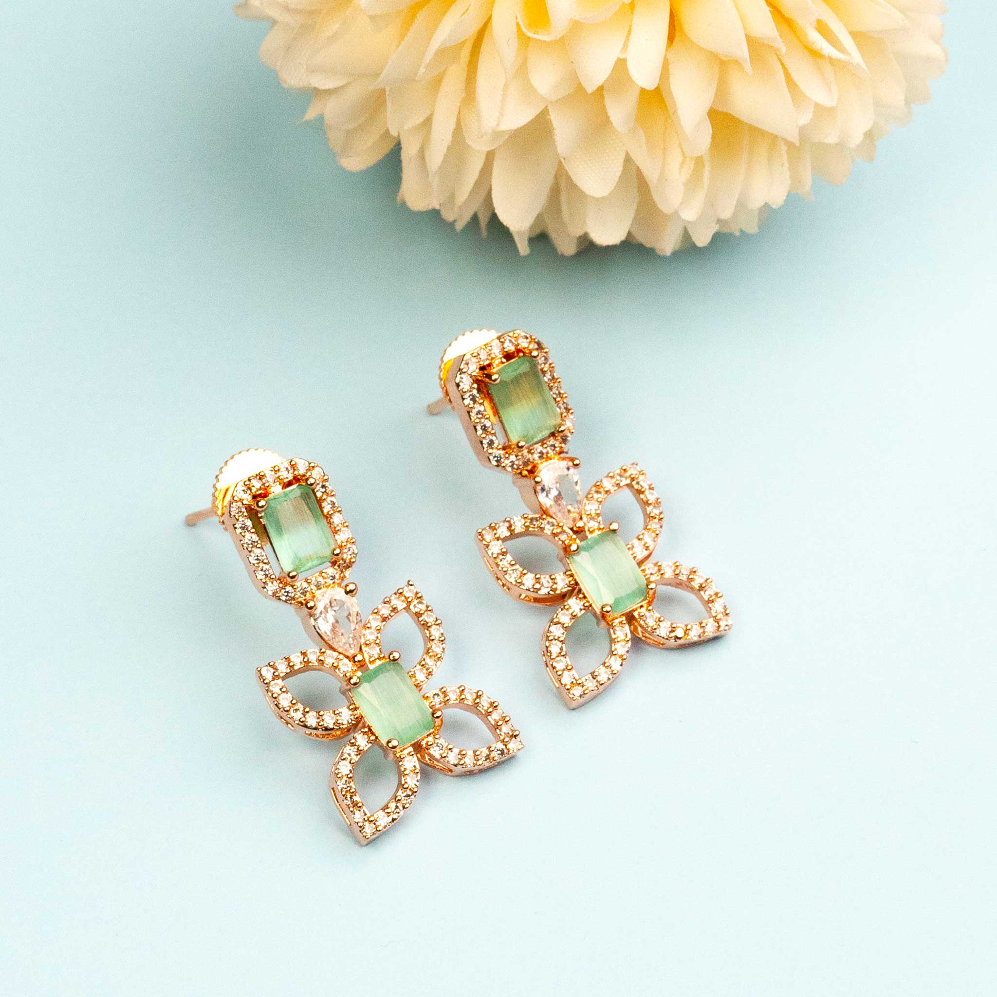 Buy Mint Earrings India American Diamond Earrings Amrapali Jewelry Mint Green  Earrings Bridal Wedding Earrings Light Green Earrings Rose Gold CZ Online  in India - Etsy