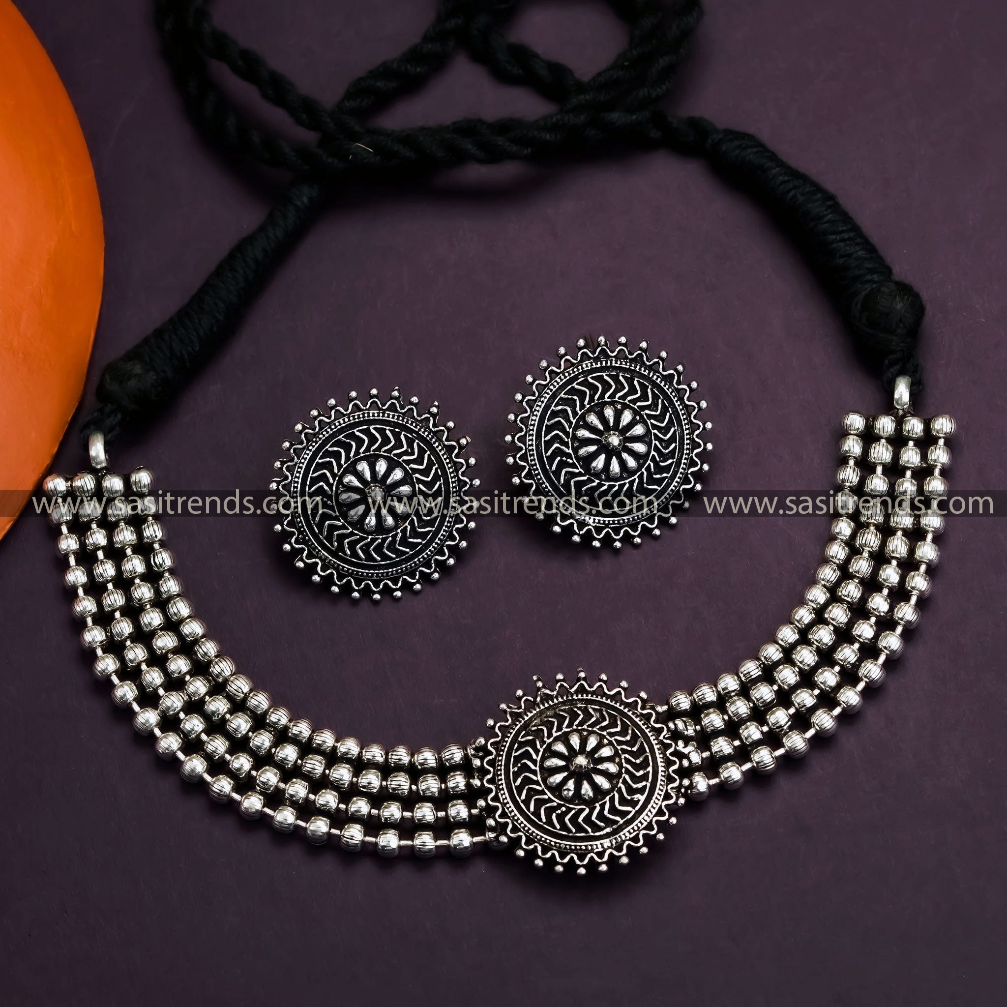 Gorgeous Oxidised German Silver Choker Necklace Online Shopping