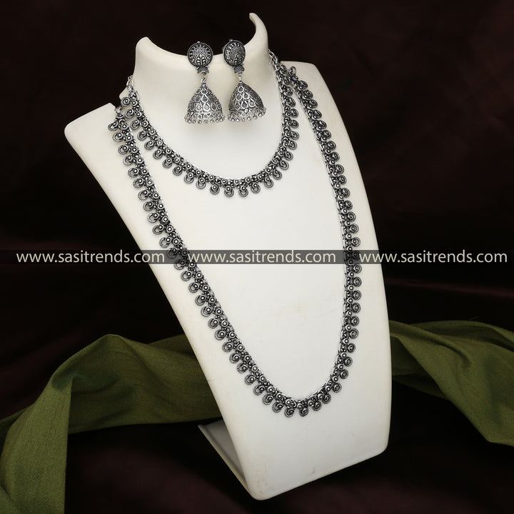 Latest Oxidised Silver Floral Chakra Combo Necklace Set with Jhumkas Jewellery Set