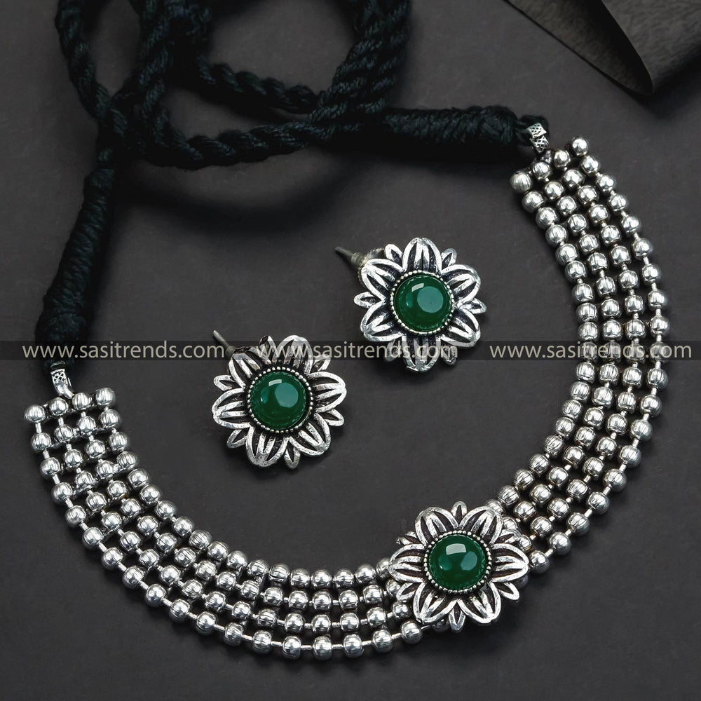 Stunning Oxidized German Silver Choker Set with Stud Earrings - Jewelry Perfection!