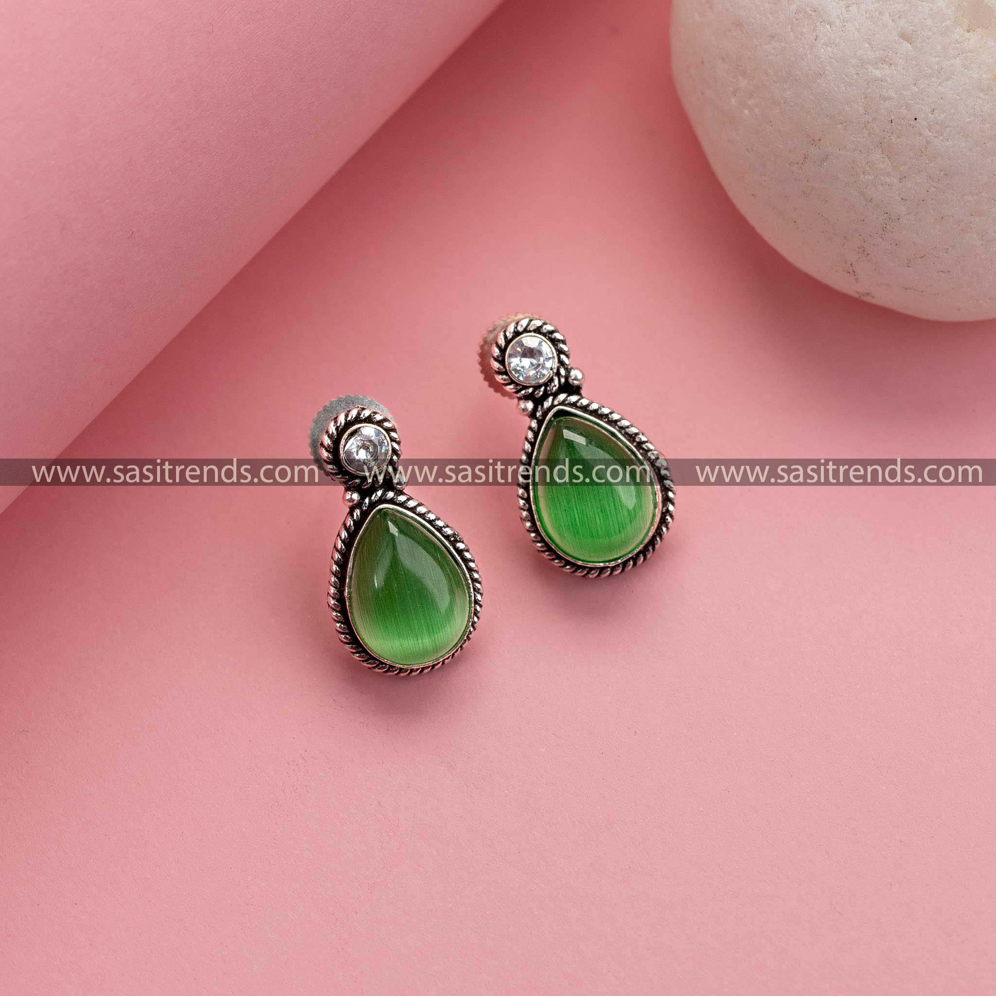 Light Green Earrings - Fashion-forward Oxidized German Silver, Latest Collection for Women