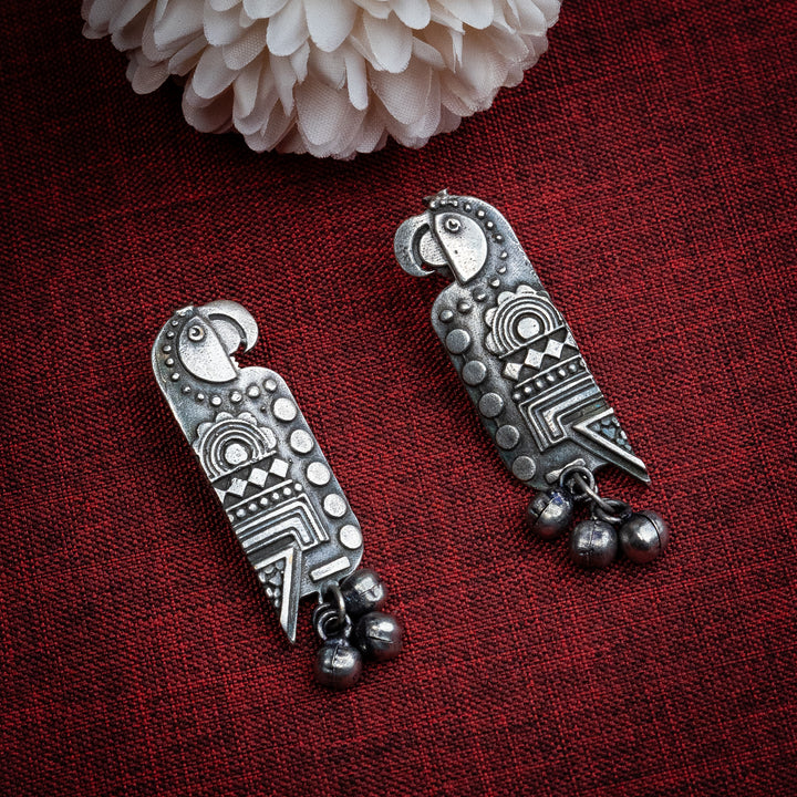 Trendy Parrot Oxidised Earrings with Ghungroo Beads - Stylish Party Wear Jewelry