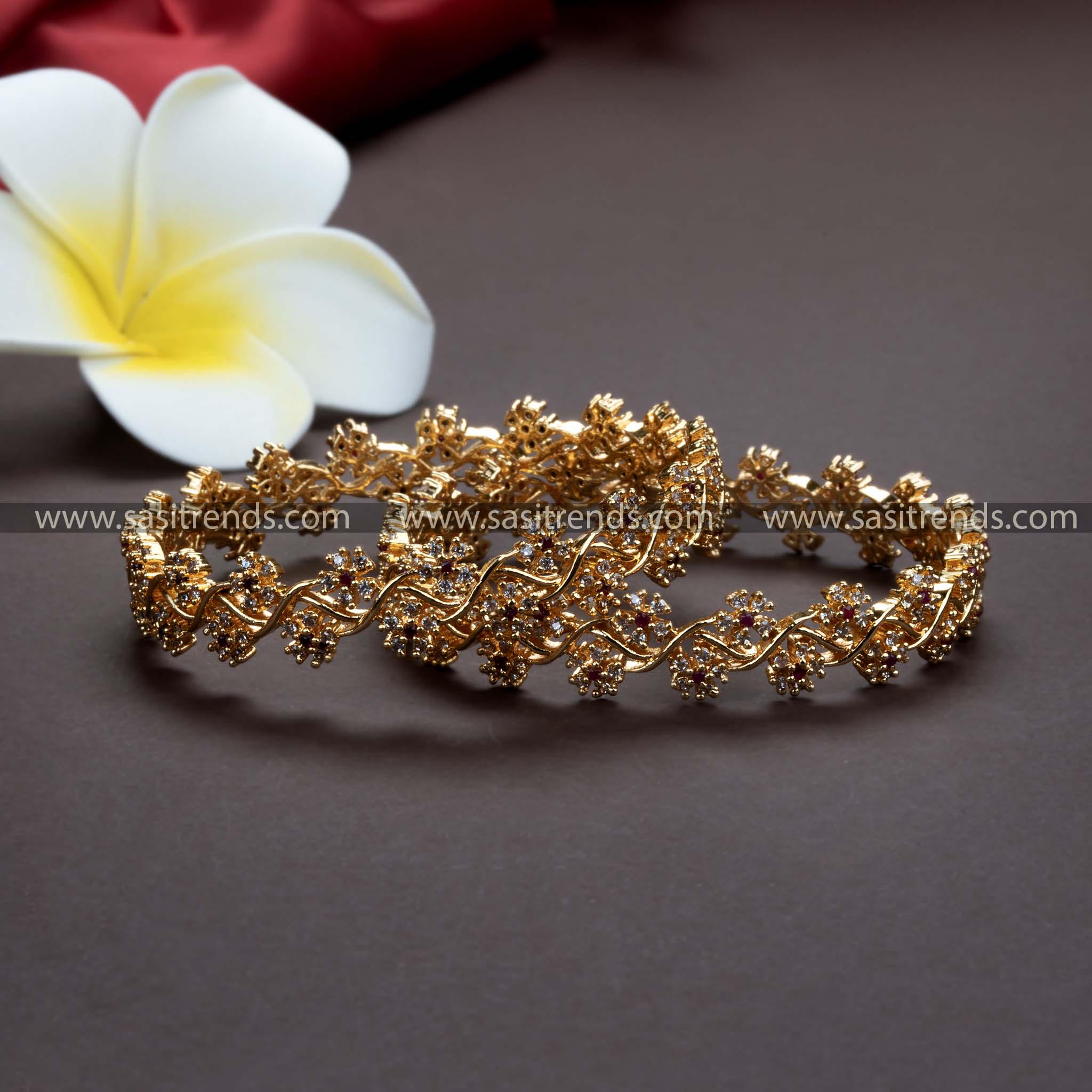 Elegant Micro Gold Plated White AD Bangles - Diwali Collection!