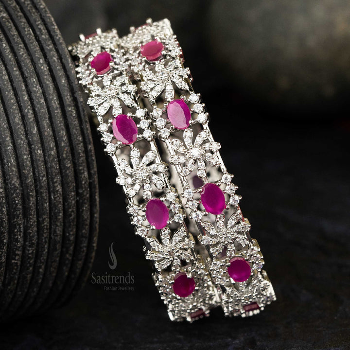 Party Wear Bangles with Ruby Stones and American Diamond for Celebrations