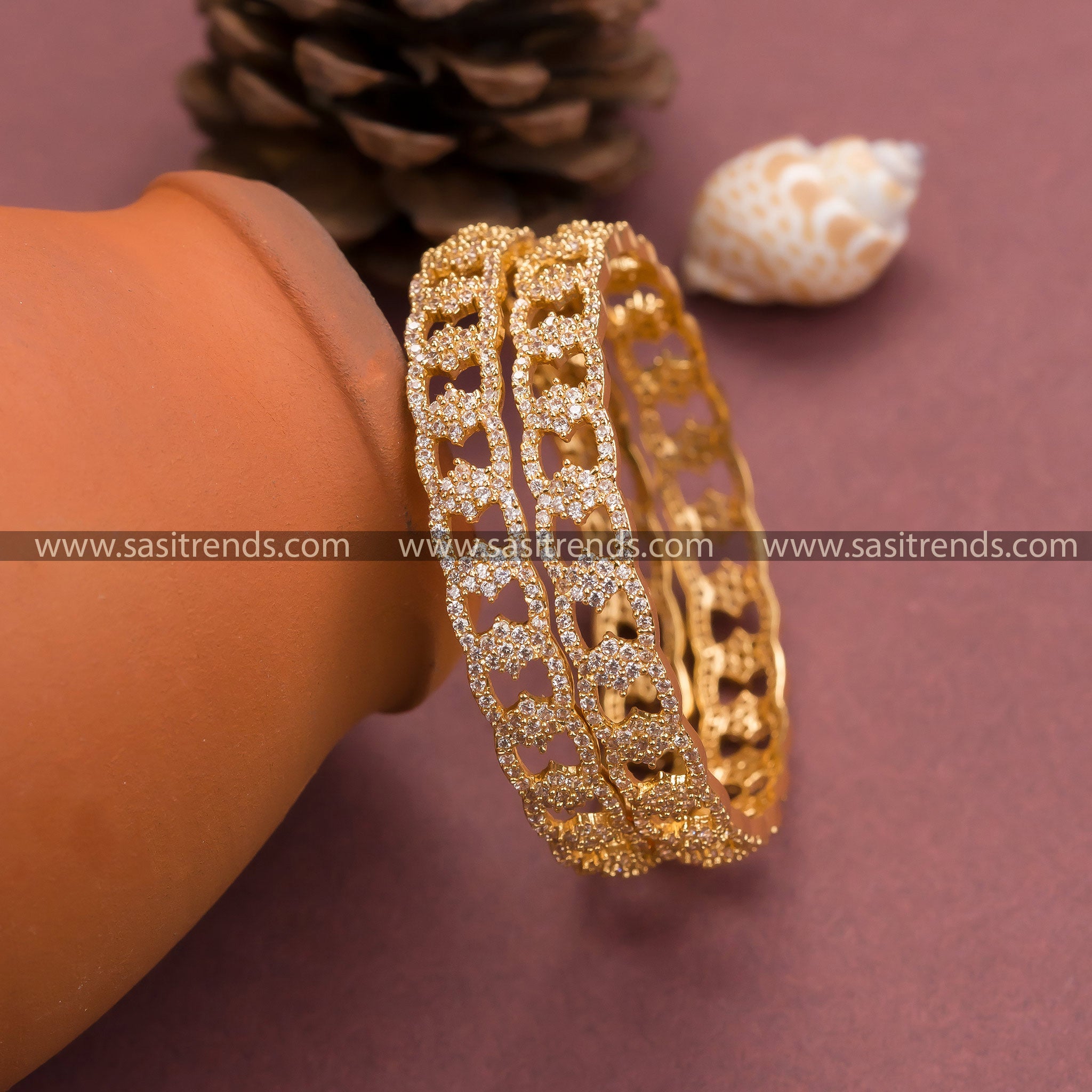 Elegant Micro Gold Plated White AD Bangles