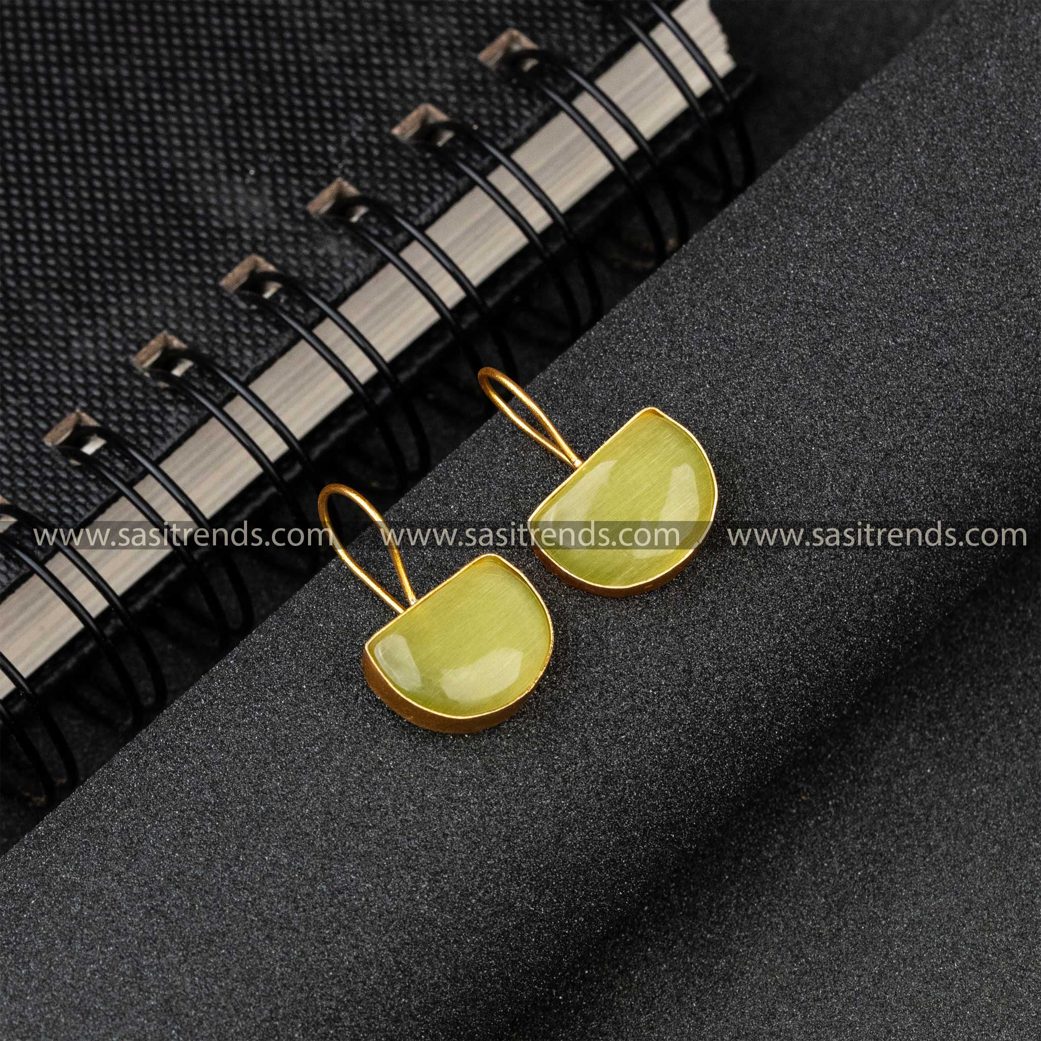 Perfect Gold Plated Pistachio Green Monalisa Stone Fish Hook Earrings 