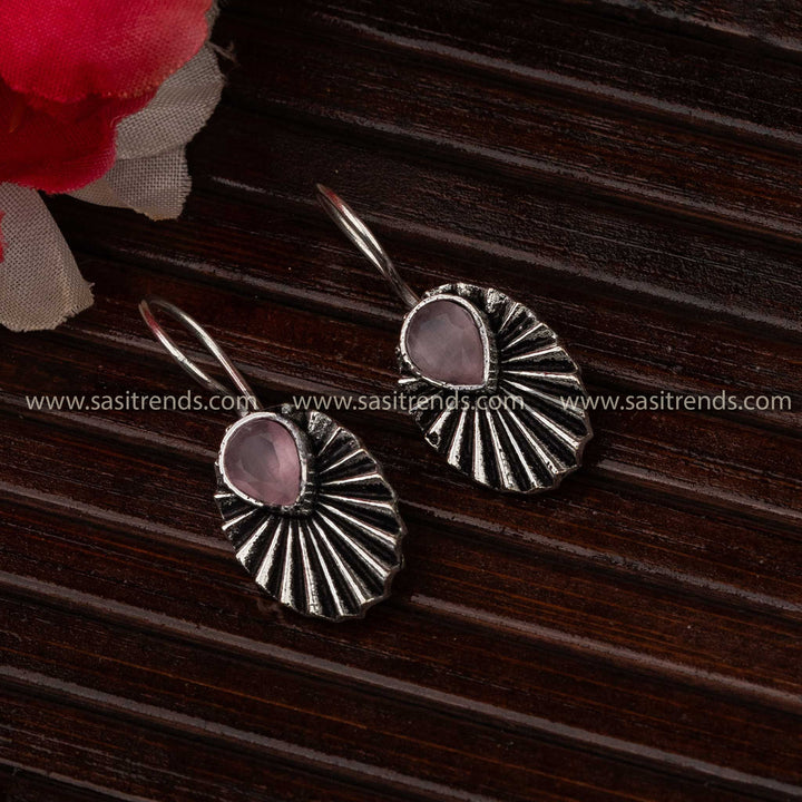 Pink Oval Water drop Oxidised Earrings for Traditional Events