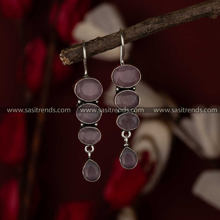 Pink Stone Oxidised Earrings - Elegant Navarathiri Oxidised Jewellery