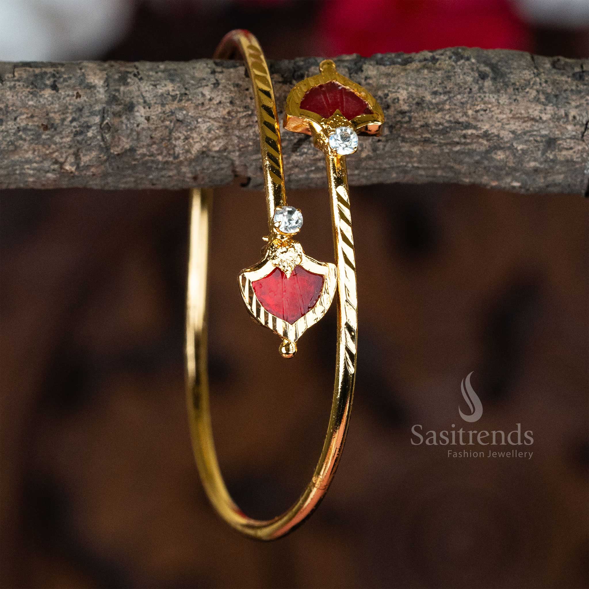 Latest Traditional Micro Gold Plated Red Palakka Kada Bangles - Sasitrends