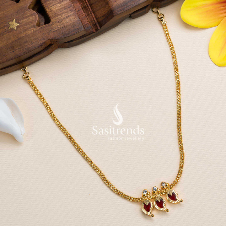 Micro Gold Plated Mango Petals Kerala Necklace with Enchanting Red Stones - Sasitrends